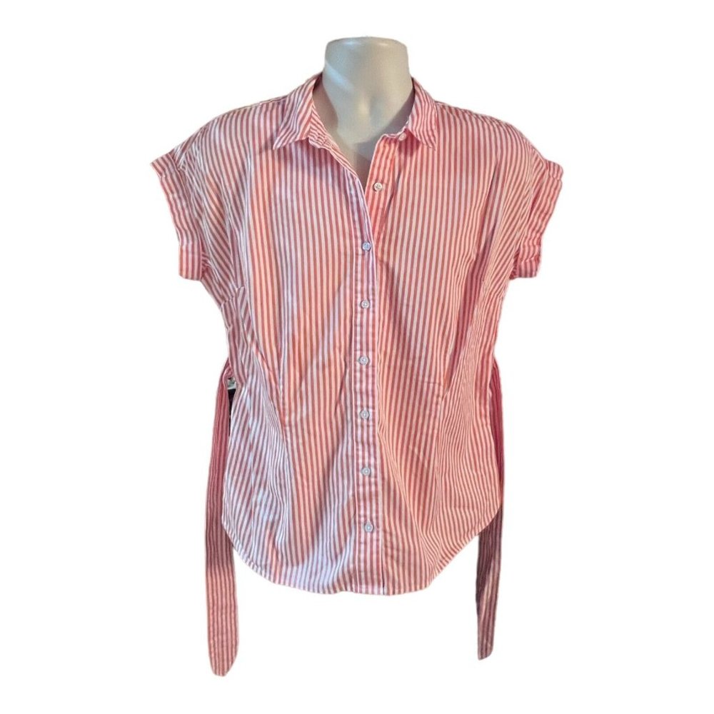 Talbots Orange‎ Stripped Collard Button Up Shirt Women Large Petite